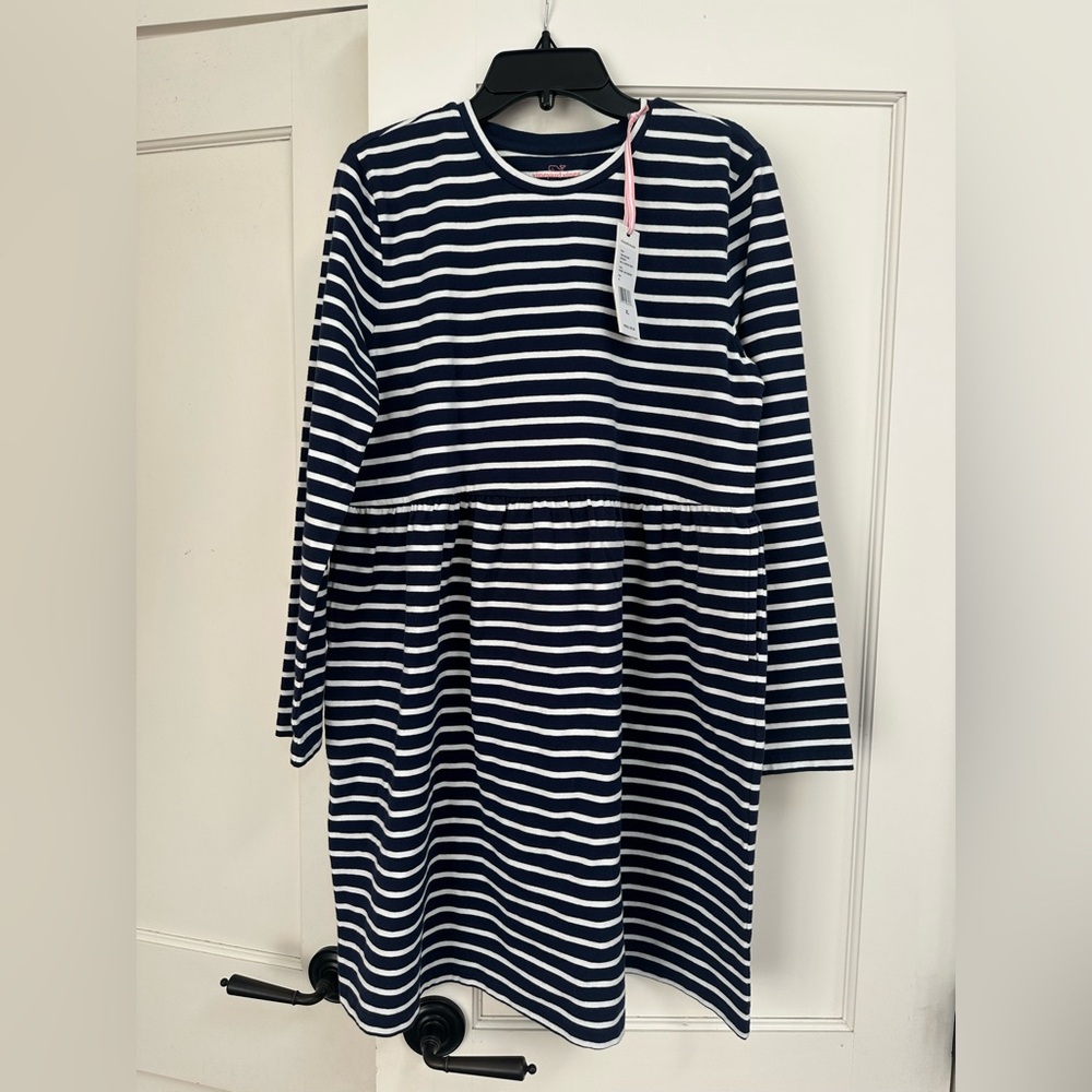 NWT Vineyard Vines stretch cotton Navy and White Striped Dress girls xl 16